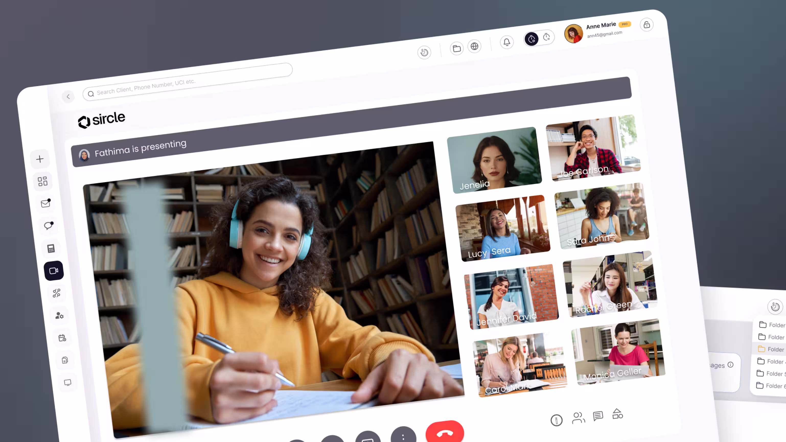 Sircle platform UI design integrating messaging, email, and user data in a unified interface