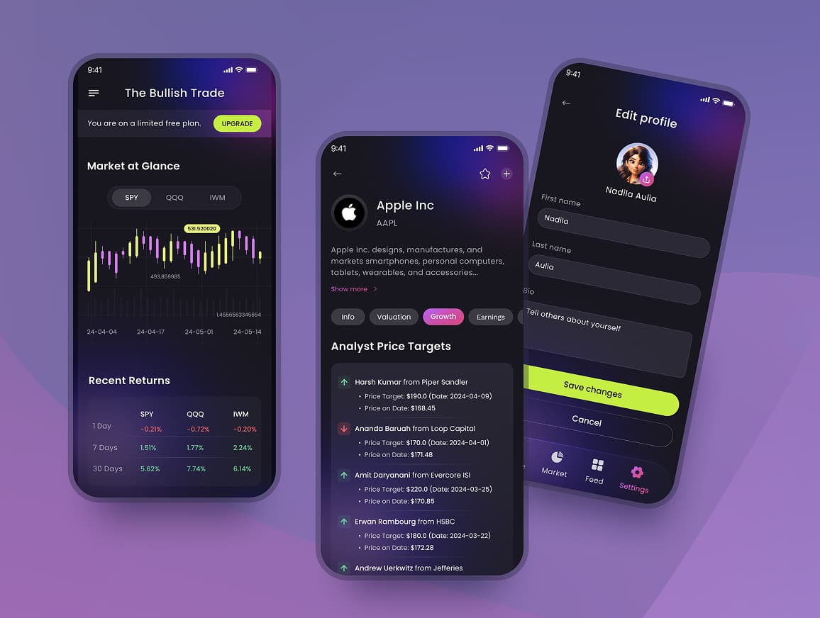 Bold and modern fitness app UI design for workout, meal, and goal tracking