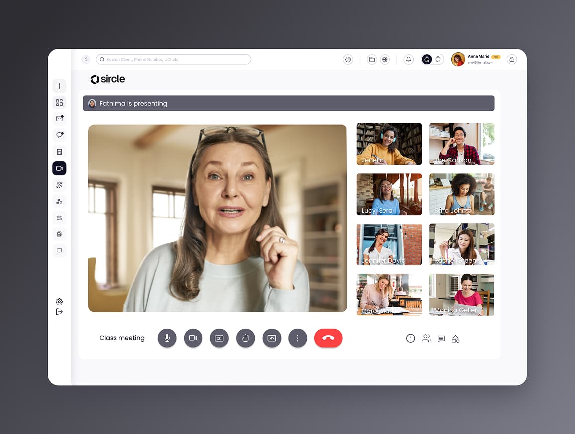 Sircle platform UI design integrating messaging, email, and user data for business communications