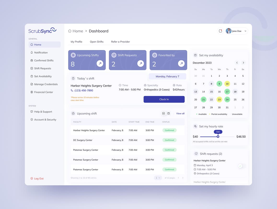 ScrubSync healthcare scheduling system UI redesign for medical staff