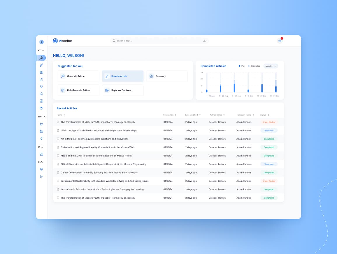 AI Scribe website UI design for AI-powered academic content creation
